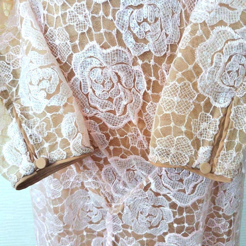 セルフポートレイト ローズレース スパンコール ドレス ピンク UK6/US2