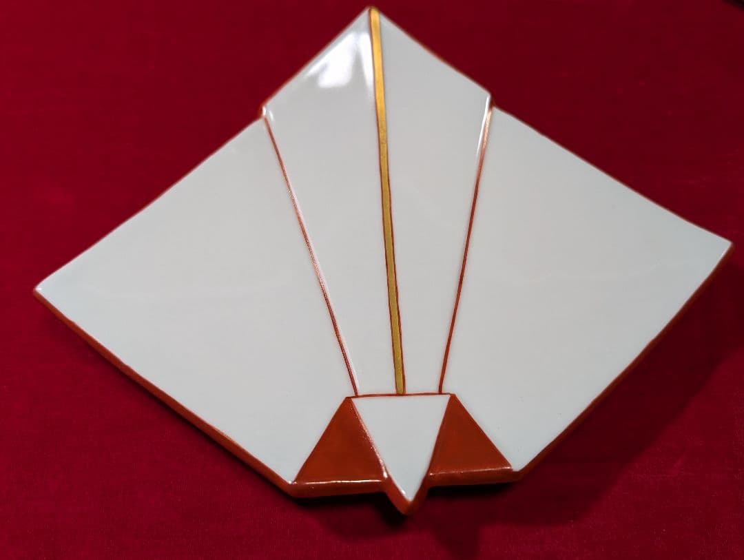 京焼　清水焼　盛皿　向付　 懐石 　脚付　折鶴　共箱入 禎山窯　川尻一寛