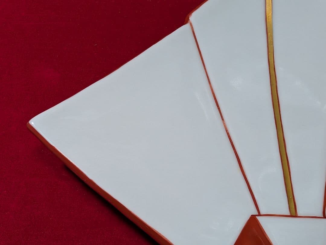 京焼　清水焼　盛皿　向付　 懐石 　脚付　折鶴　共箱入 禎山窯　川尻一寛