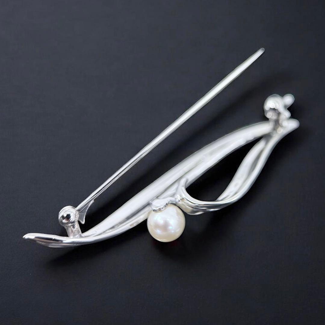 【極上】ミキモト　アコヤ　本真珠　パール　ブローチ　コサージュ　シルバー