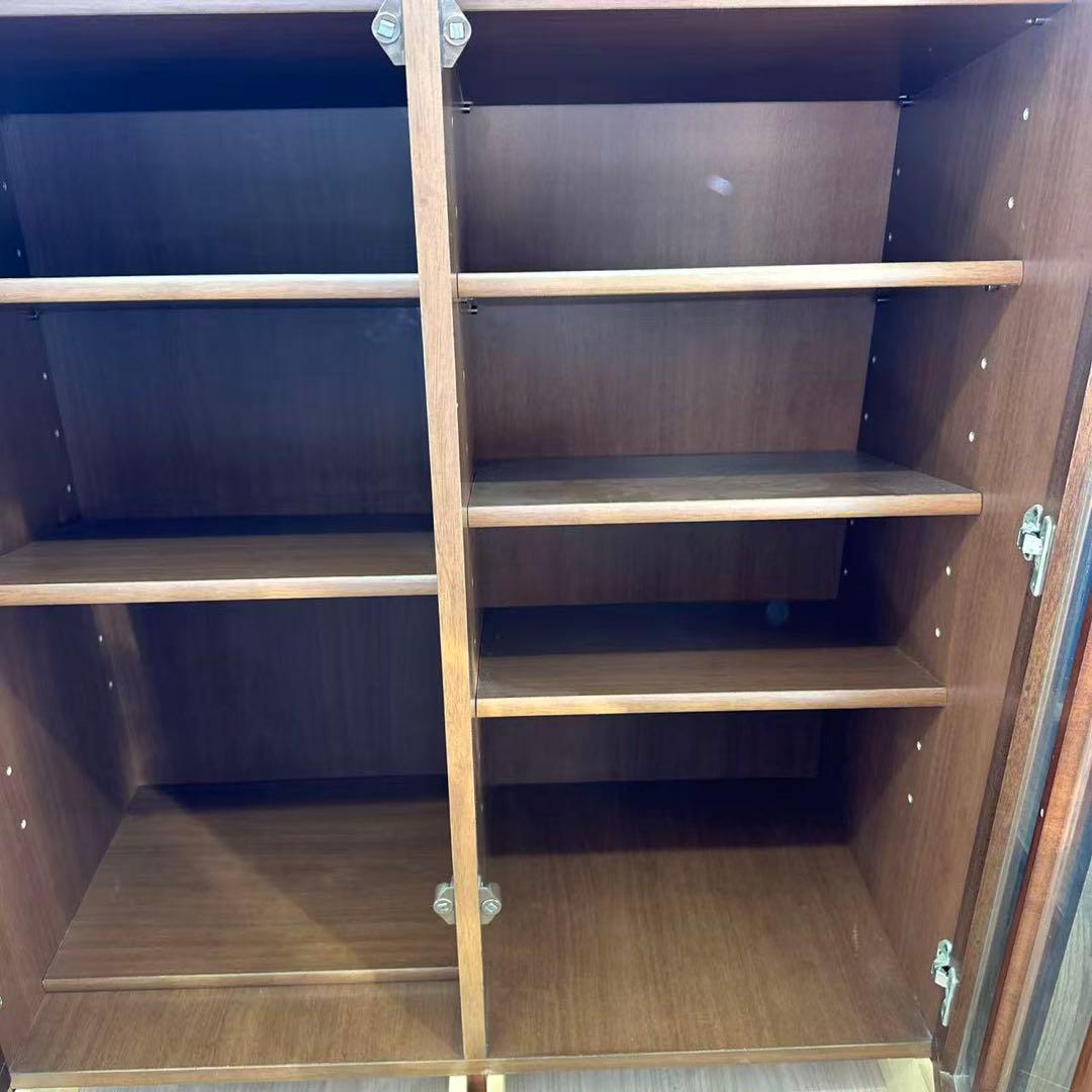 ダークブラウン 木製 キャビネット ガラス扉付き