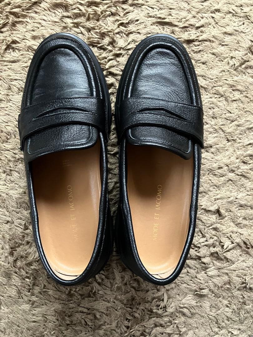 美品Mode et Jacomoブラック プラットフォームローファー24.5㎝