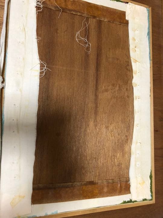 ビンテージ絵画　文化刺繍 山小屋　雪化粧した山脈 ハンドメイド