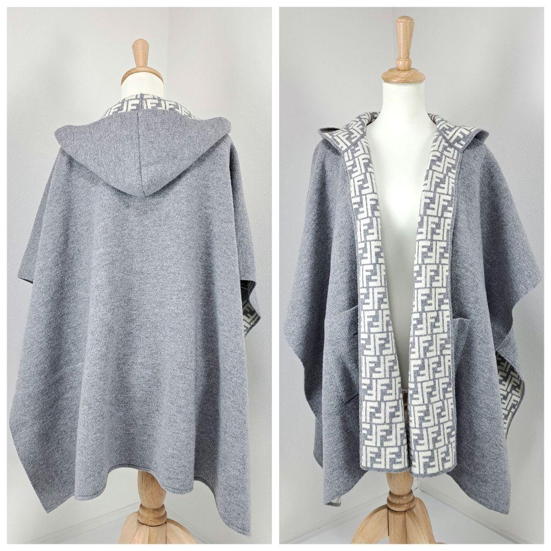 美品☆ FENDI フェンディ ズッカ柄 ポンチョ ケープ コート フード