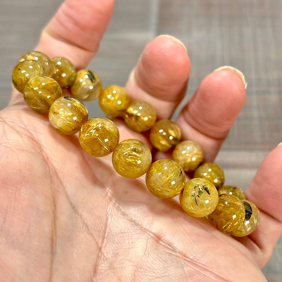 金運強　太陽放射ルチルブレスレット　ヘマタイト　ルチルクォーツ　2-13