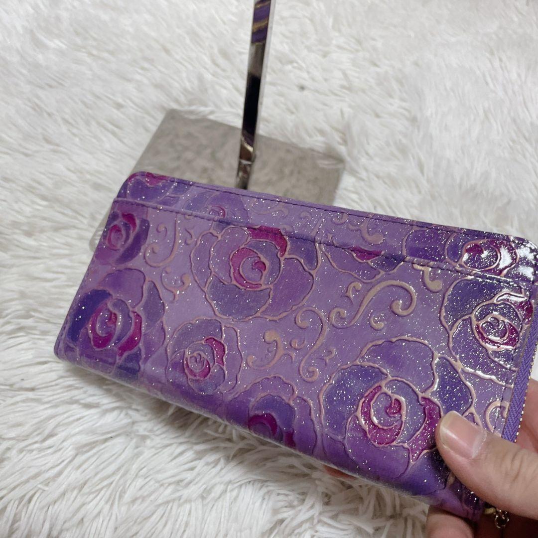 新品 ANNA SUI パープル 長財布 金具ロゴ 新品 レディース