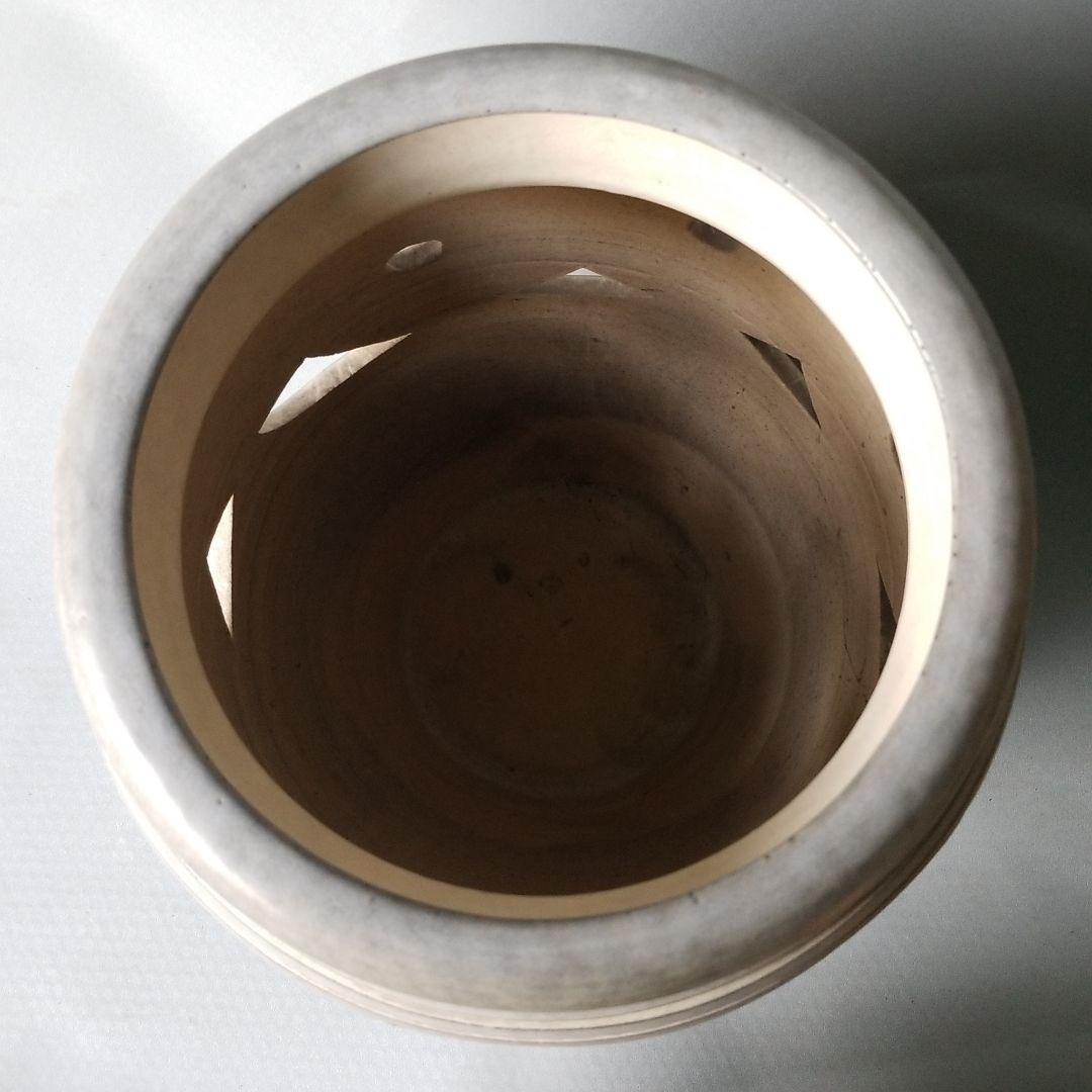 信楽焼傘立て  口つき青透かし 高さ４６cm