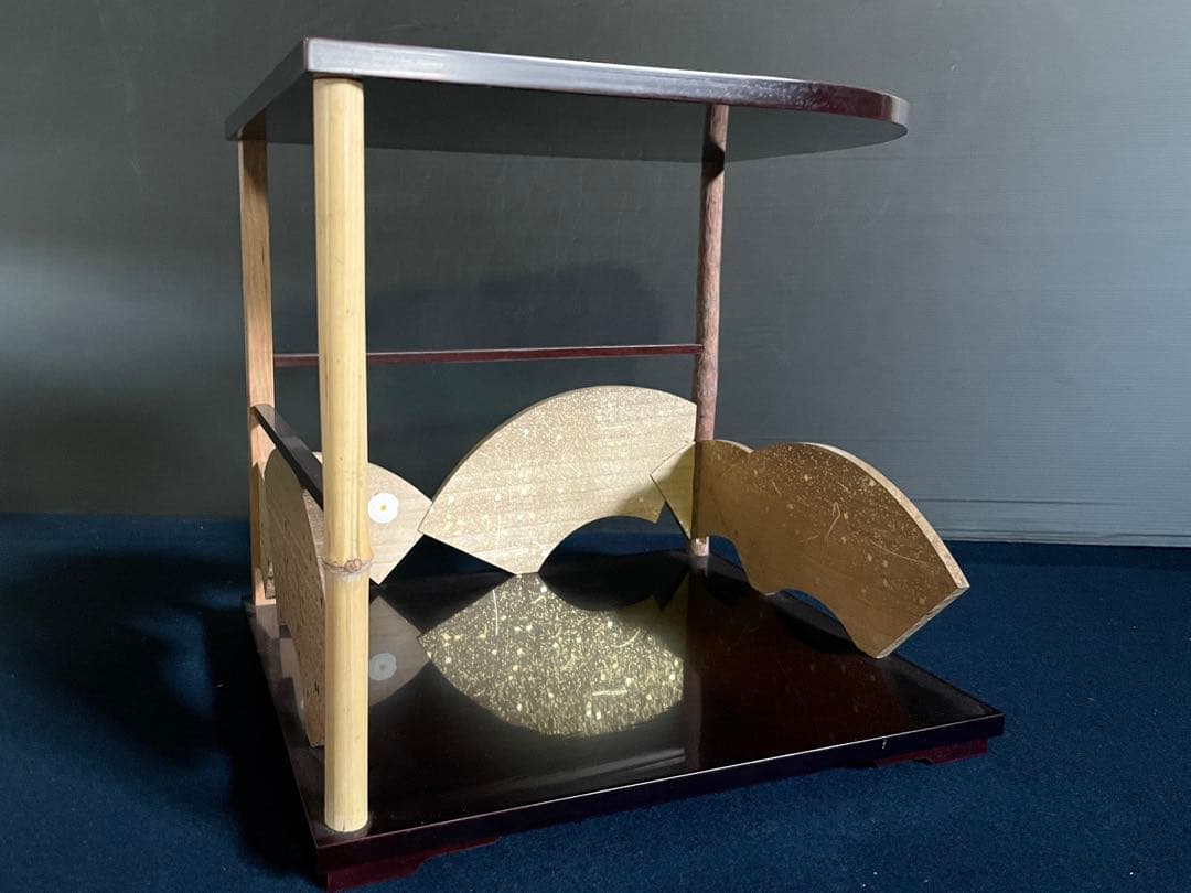 【美品】 「祖」 裏千家 鵬雲斎好 寿扇棚 春斎 溜塗 菊置上 共箱 （F寿扇）