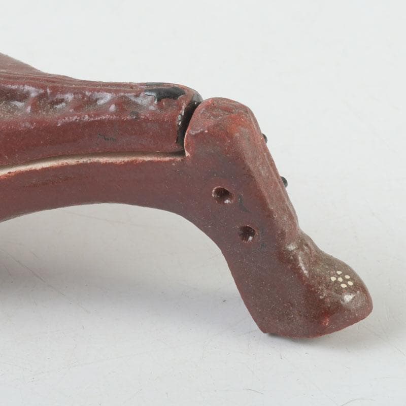 茶道具　横山朝陽作　陶器製　呉須絵　琵琶香合　干支巳　共箱　V　9346