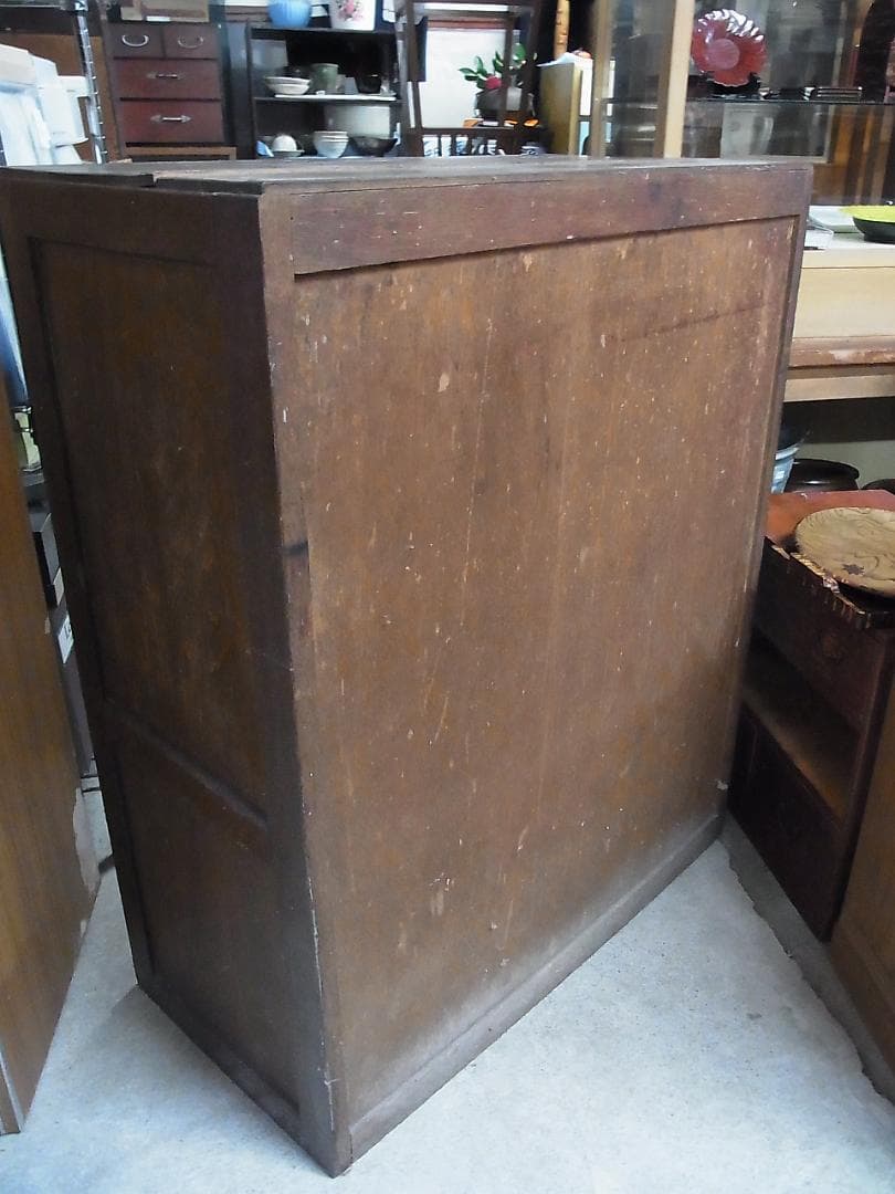 アンティーク　木製キャビネット　茶箪笥　収納　飾り棚　レトロガラス戸