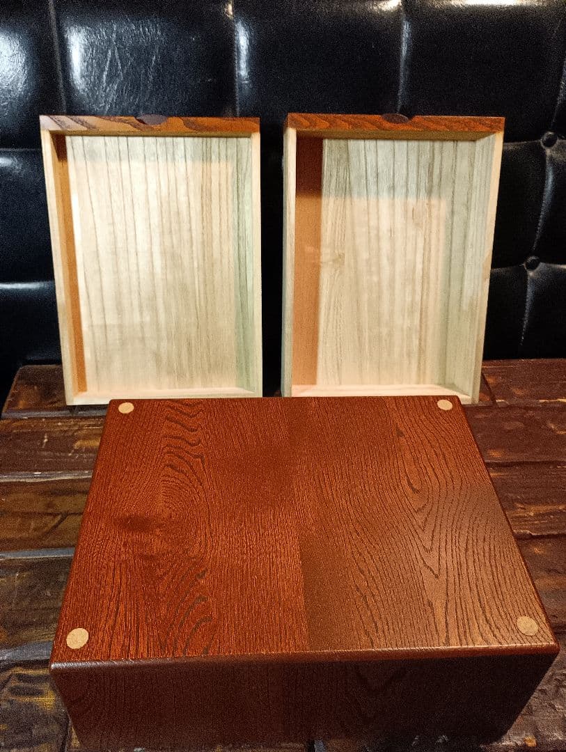 駿河伝統工芸細工　指物師　鈴木義雄　 欅　玉杢　小引き出し　２杯　民芸　モダン