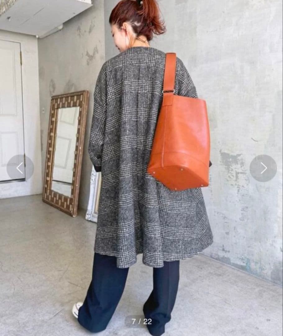 値下げ　Spick&Span　Wスライバーノーカラーチェックポンチョコート　38