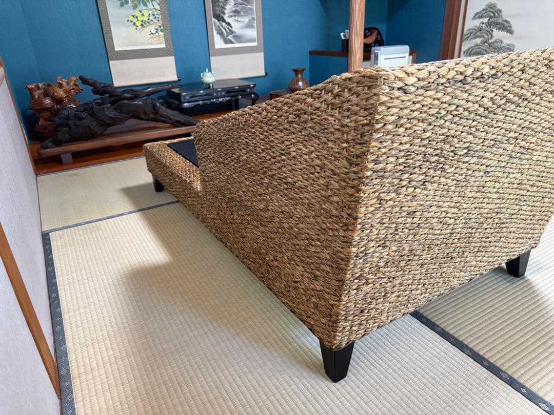 ラタン L字型ソファセットとコーヒーテーブル