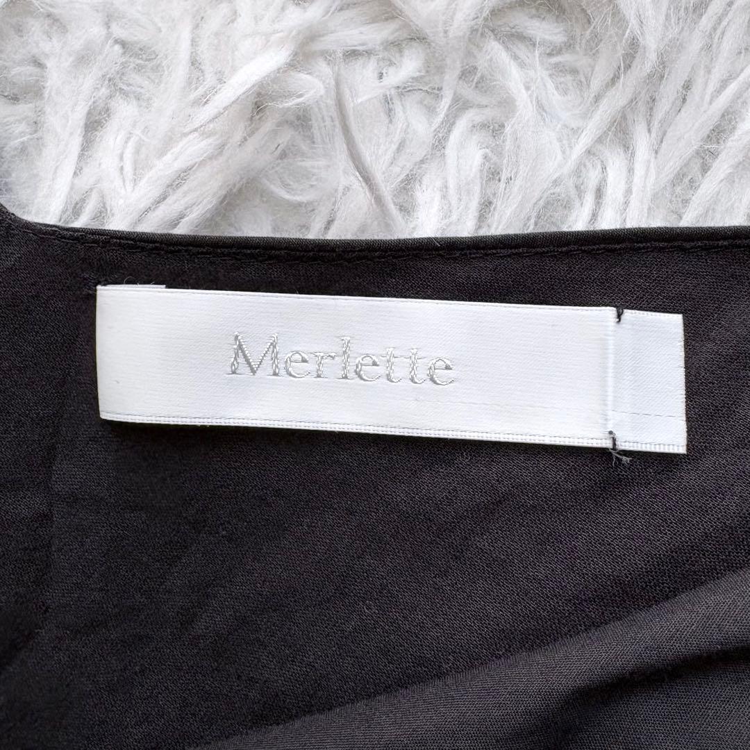 Merlette マーレット 膝丈ワンピース Vネック ギャザー ブラック XS