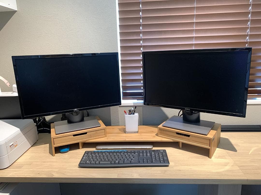 デスク上置棚 竹製引き出し付き 多機能調節可能モニター台