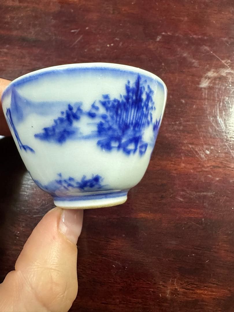 幹山傳七製　山水文　青華煎茶碗　2個セット