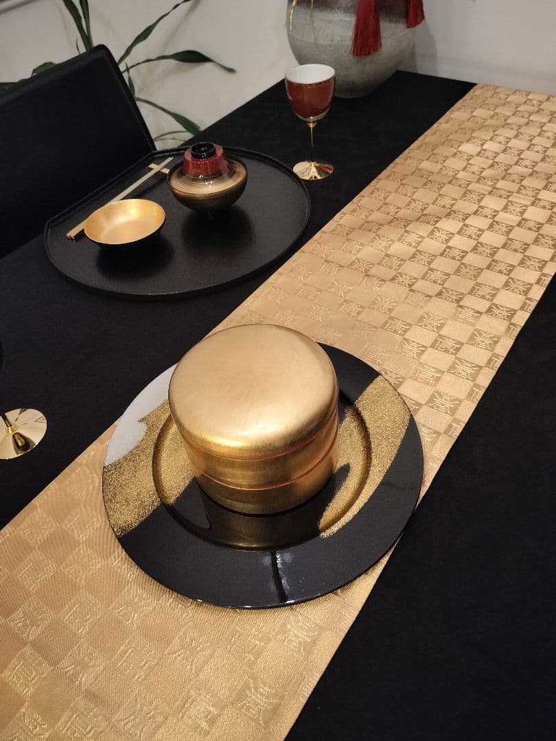 A925★逸品‼️全通帯‼️市松文字‼️正絹テーブルランナー2m7cm