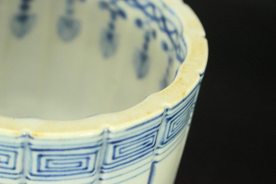 中国美術 青花 条紋 香炉 道光年製 φ11.1cm(A252)