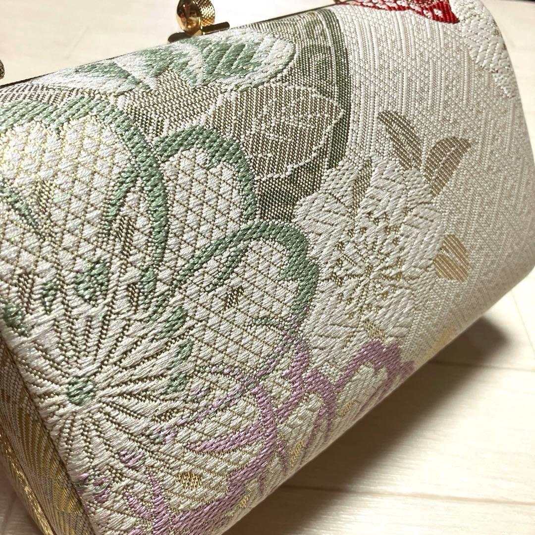 《美品》草履バッグセット　帯地　ラメ　花柄　底鋲付きバッグ　成人式