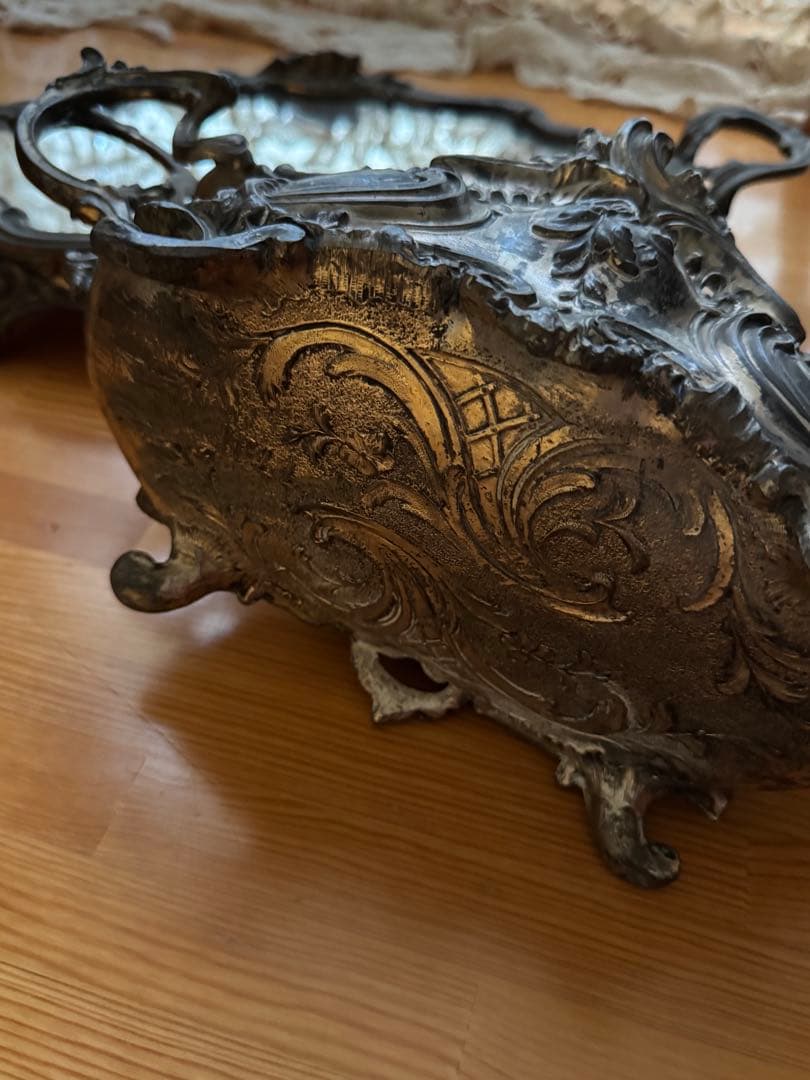 アンティーク ジャルディニエールとミラートレイのセット