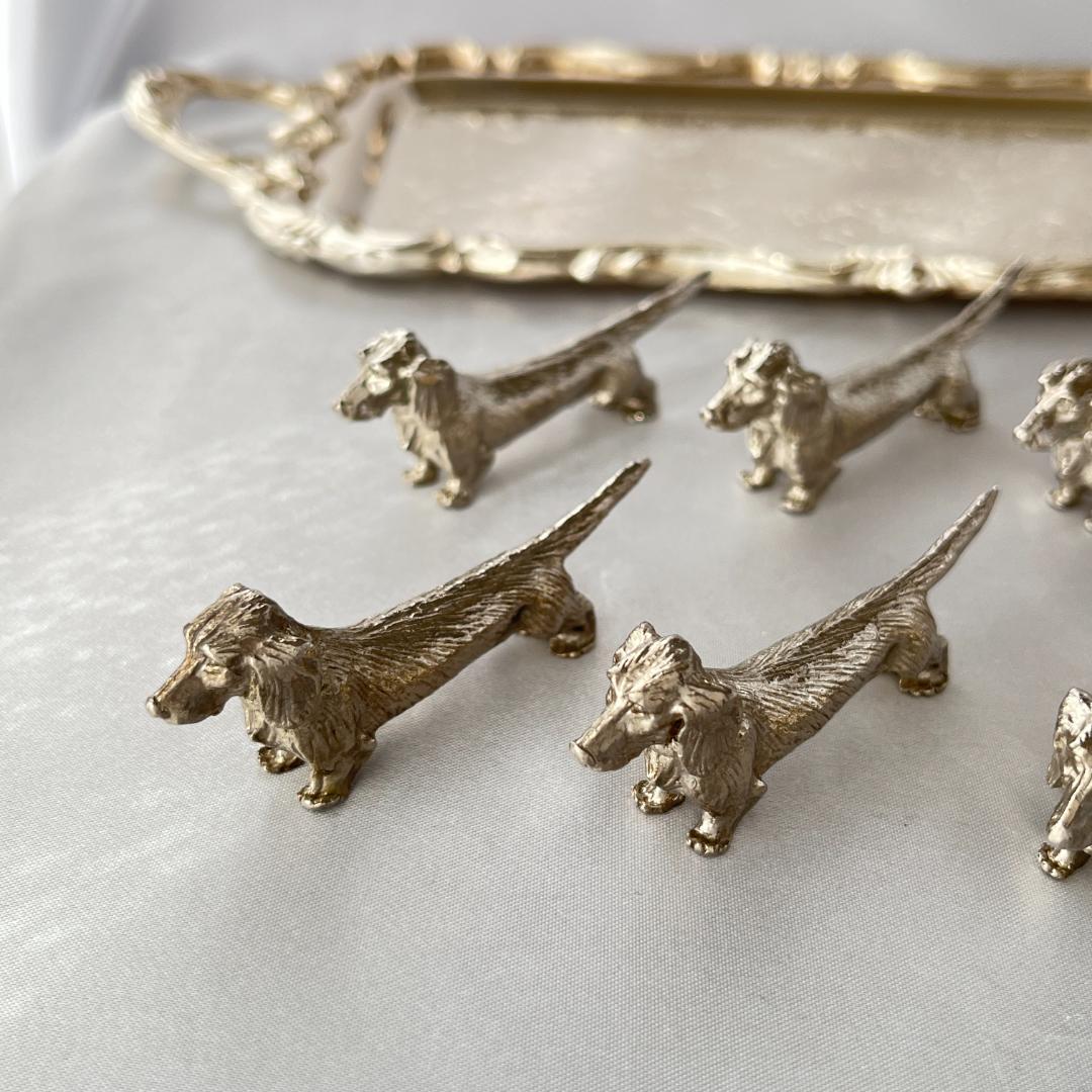 【仏蘭西】 ダックスフンドのナイフレスト 7個組【シルバープレート】