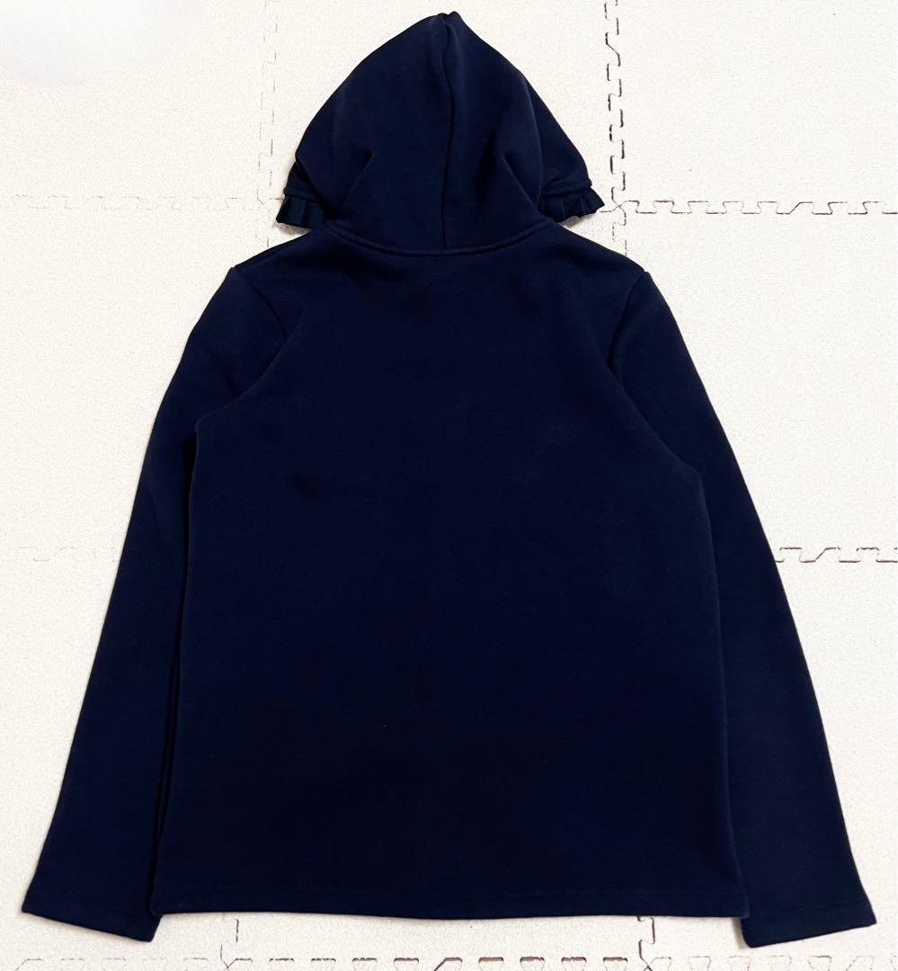美品 jacadi フリル フード付き ファスナー パーカー 紺 ネイビー