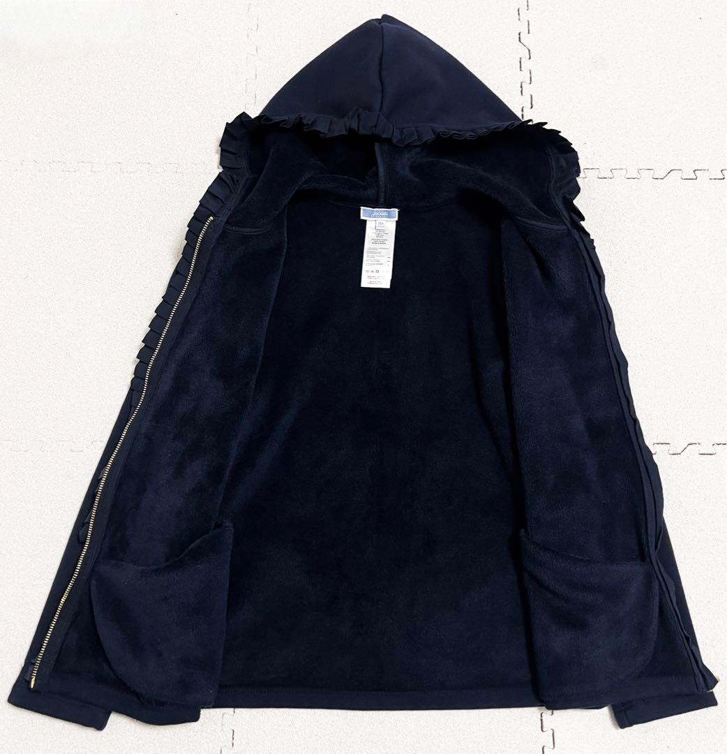 美品 jacadi フリル フード付き ファスナー パーカー 紺 ネイビー