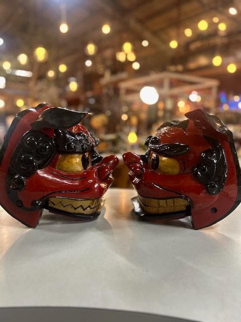 獅子頭　獅子舞　雄・雌　縁起物　実物木彫