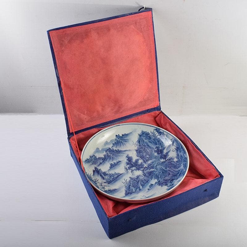 中国　景徳鎮　倣大清康煕年製　青花山水文　大鉢　大皿　C　8942A