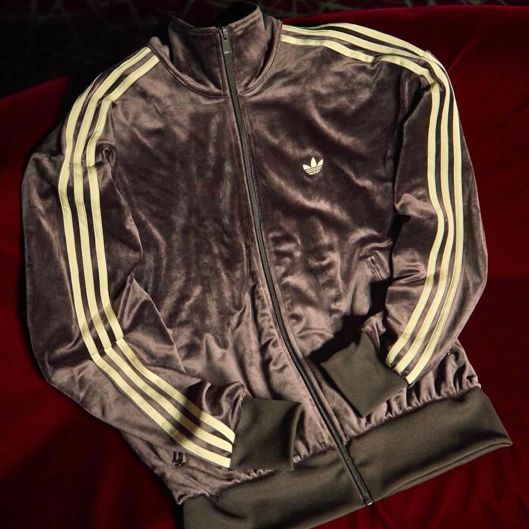 新品M⭐️adidas ファイヤーバード ベロア トラックトップ ダークブラウン