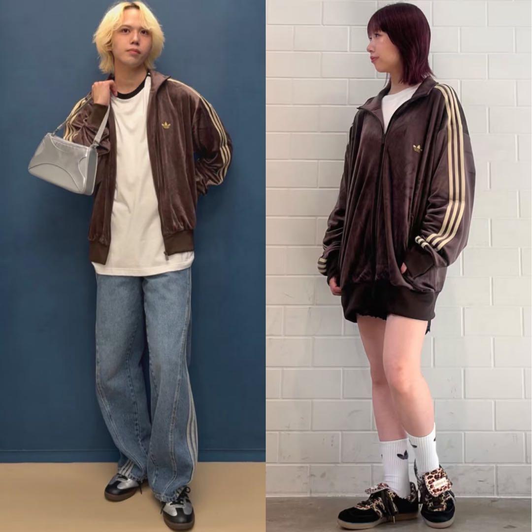 新品M⭐️adidas ファイヤーバード ベロア トラックトップ ダークブラウン