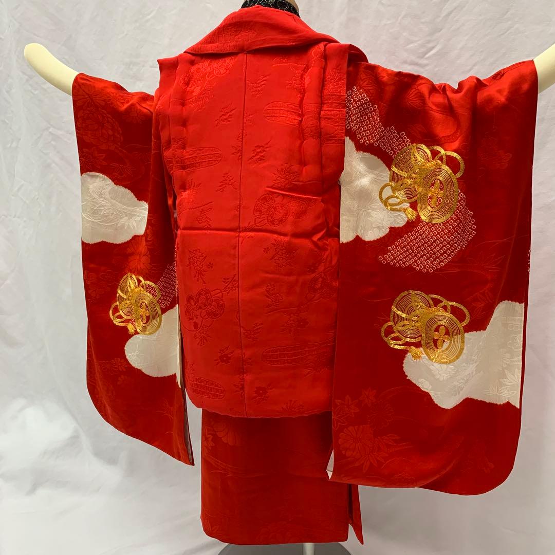 504agu4□七五三 三歳 女の子 着物&被布 金駒刺繍 絞り染め□状態良好