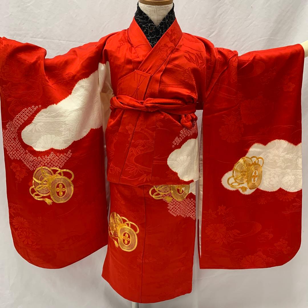 504agu4□七五三 三歳 女の子 着物&被布 金駒刺繍 絞り染め□状態良好