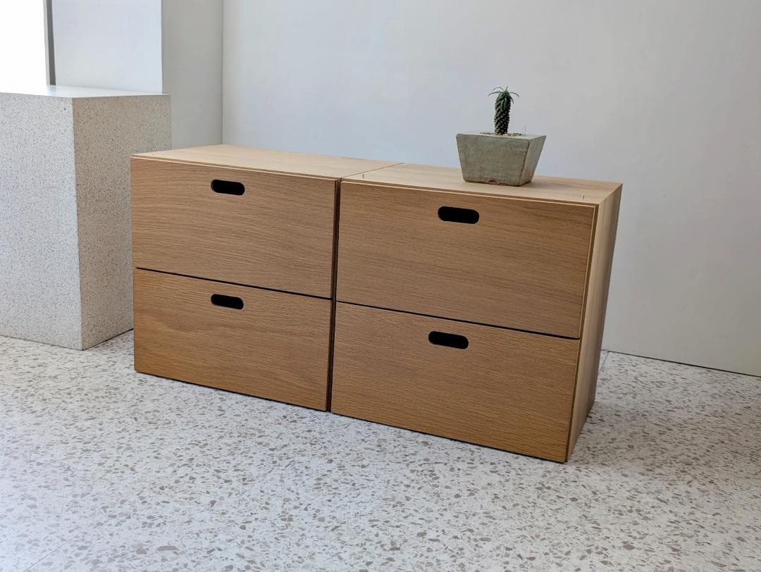 USED MUJI スタッキングチェスト 2個セット オーク材 引出 連結ピン付