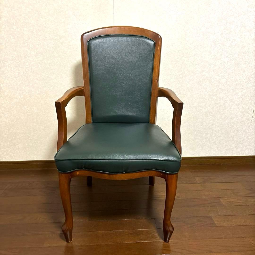 【良品】ヴィンテージ アームチェア 猫脚 グリーン