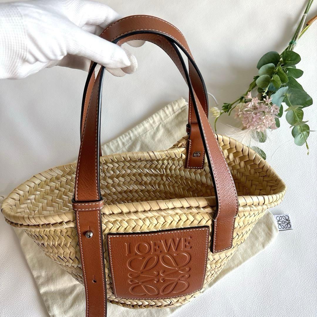 極美品 ロエベ LOEWE バスケットバッグ スモール カゴ アナグラム 茶