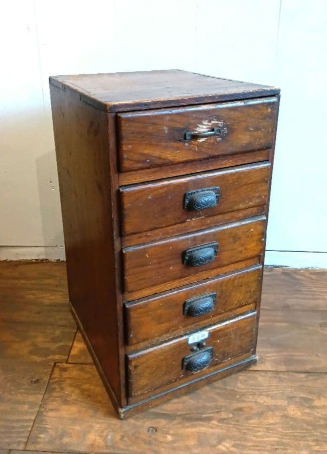 木製5段引出し　小型引出し　レトロ　ヴィンテージ　タンス　昭和