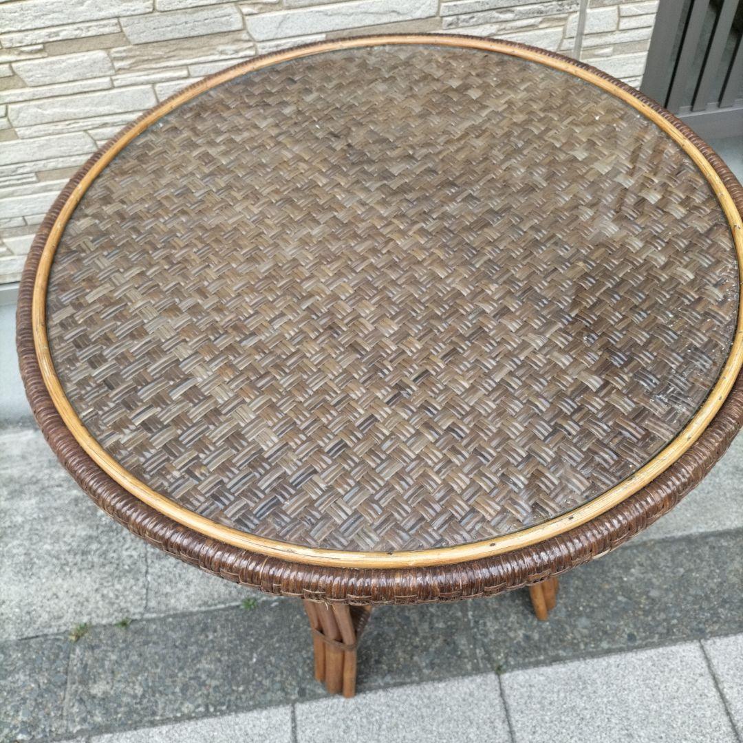 kazama/カザマ/ラタン/籐家具/テーブル/丸テーブル/ガラステーブル