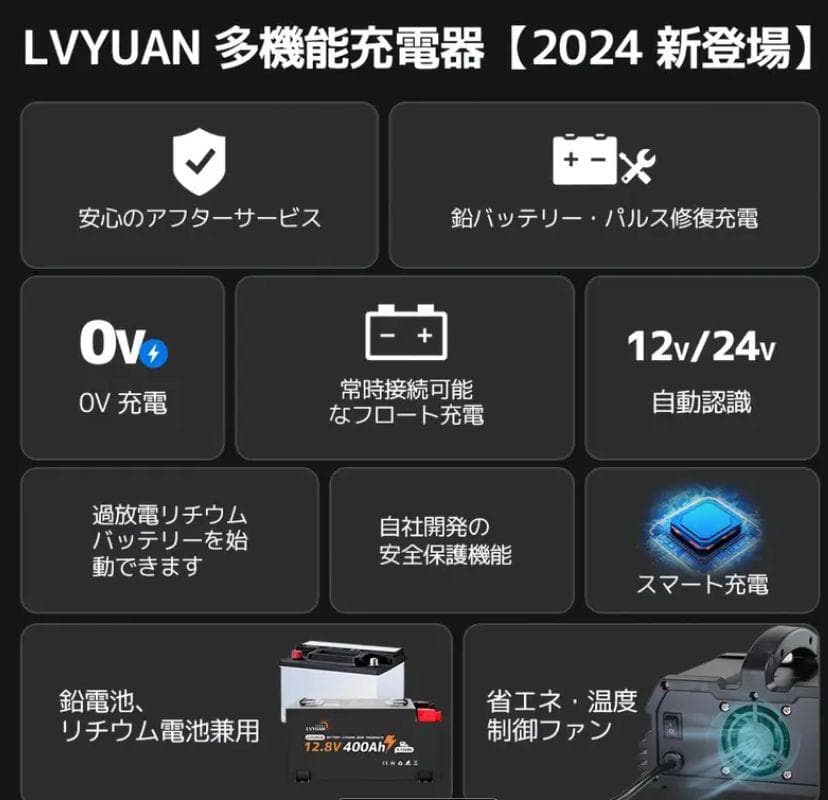 0205バッテリー充電器 40A 12V/24V鉛電池/12V LiFePO4