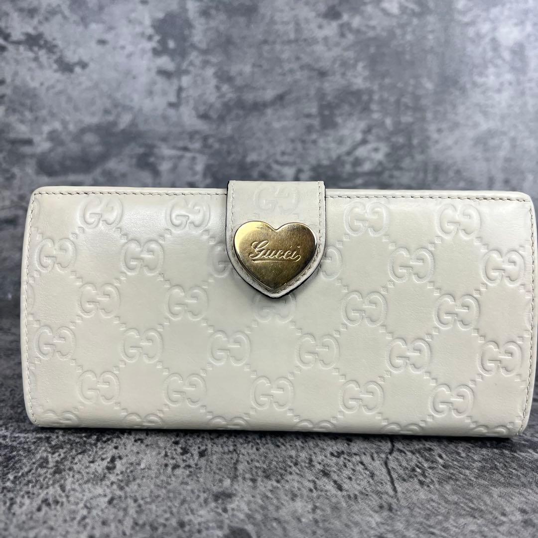 GUCCI ラブリーハート GGエンボス レザー長財布 アイボリー