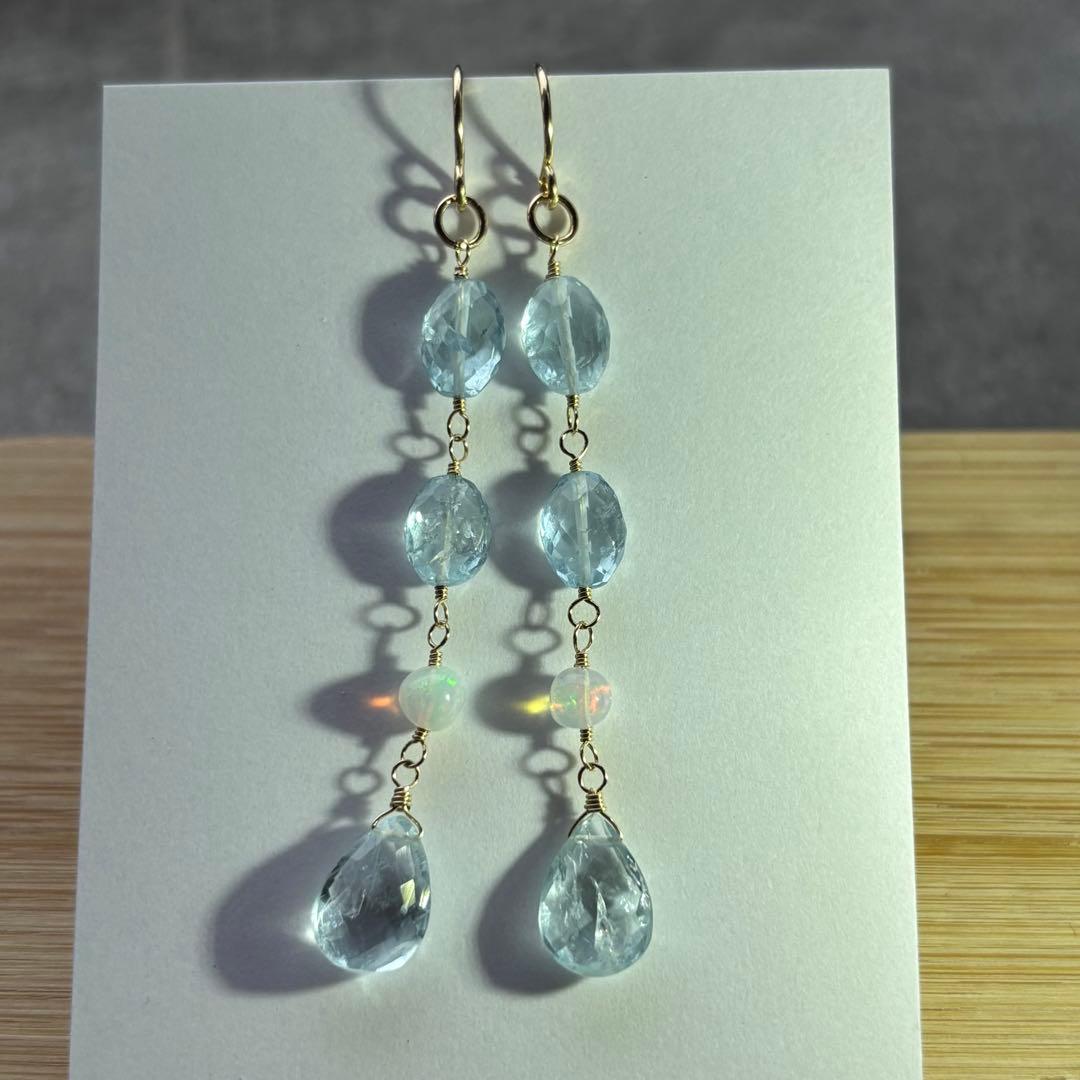 アクアマリン＆プレシャスオパール✴︎14kgfアクセサリー3点