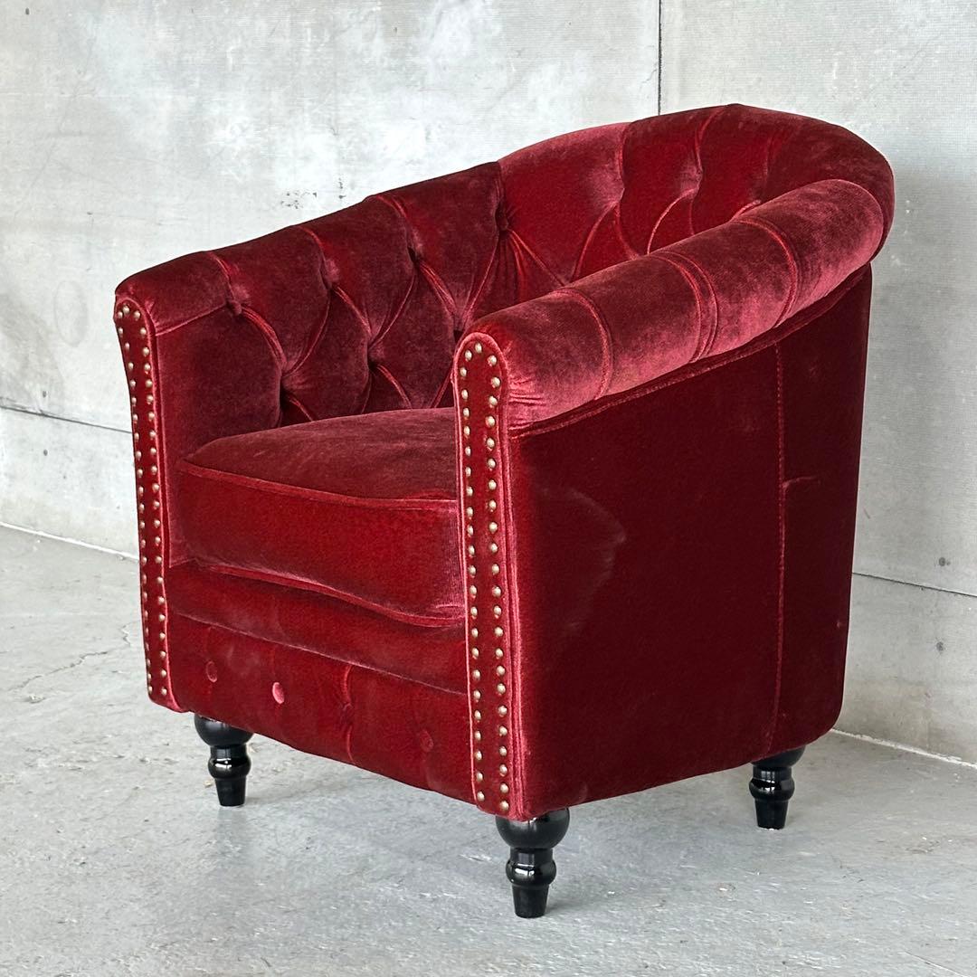 ★VINCENT★チェスターフィールド 1Pソファ ベルベット アンティーク風