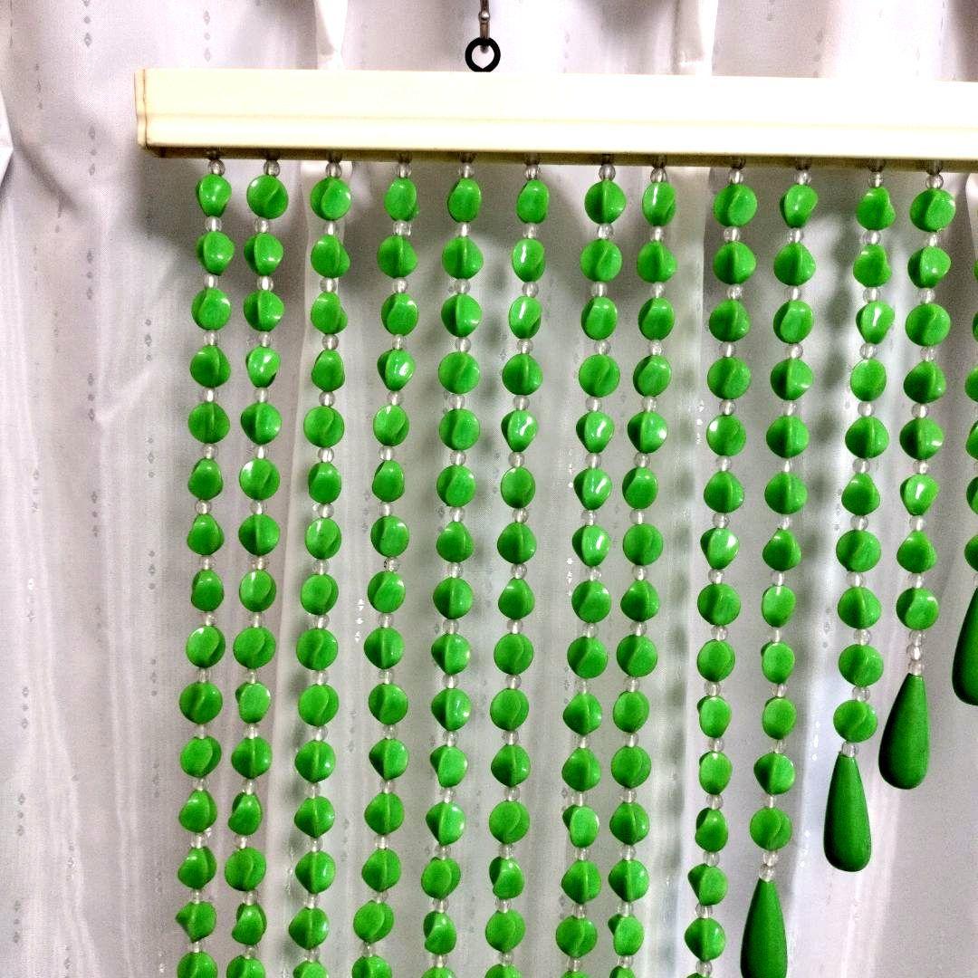 昭和レトロ ナルサ ビーズ珠のれん グリーン 緑