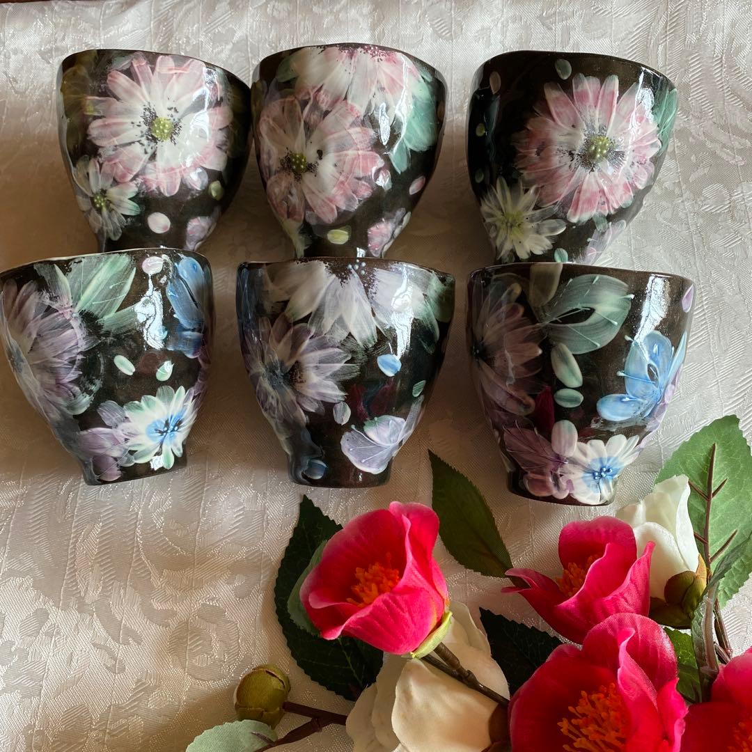 新品未使用　ゆずりは工房の風花　飯碗6個セット、湯呑み6個セット