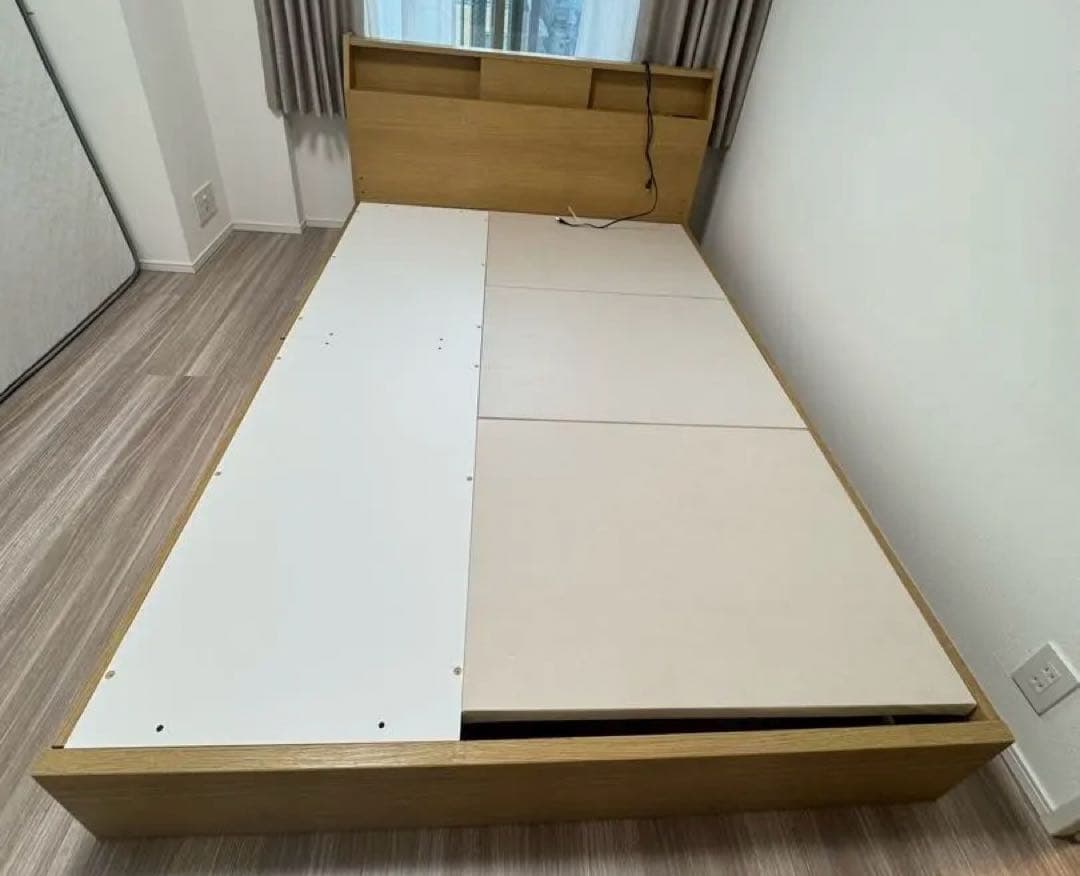 取り引き限定美品‼️ニトリダブルベッドフレーム 引き出し付き ナチュラルウッド