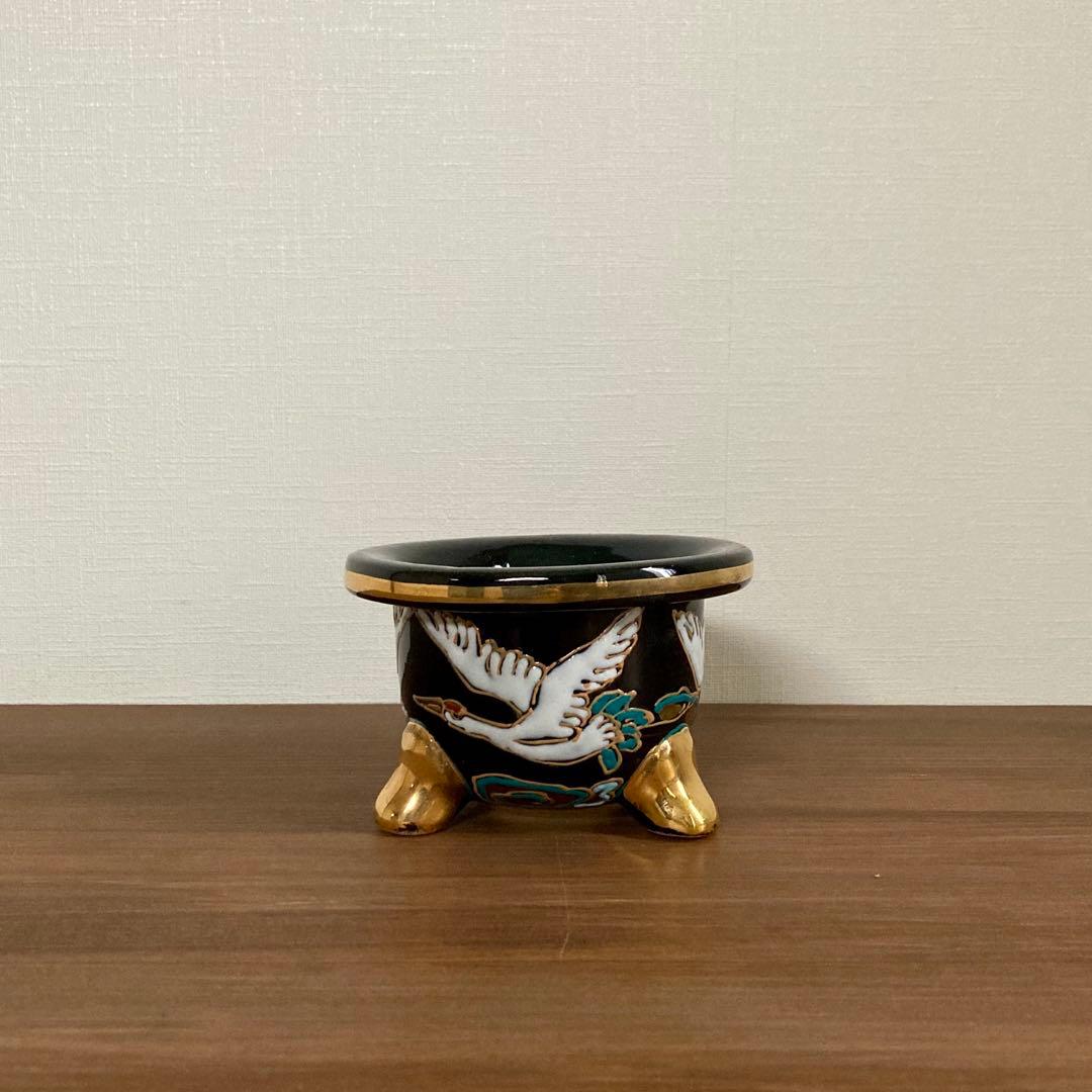 【新品未使用】万年青鉢 錦鉢 楽焼 鶴 おもと鉢 オモト鉢 蘭鉢