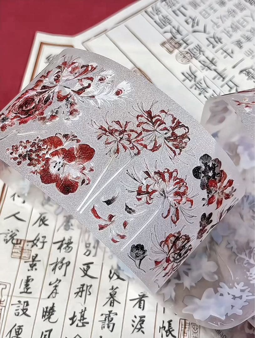 【9473】海外　5m巻　ラメ加工カッティングマスキングテープ　彼岸花　お花系