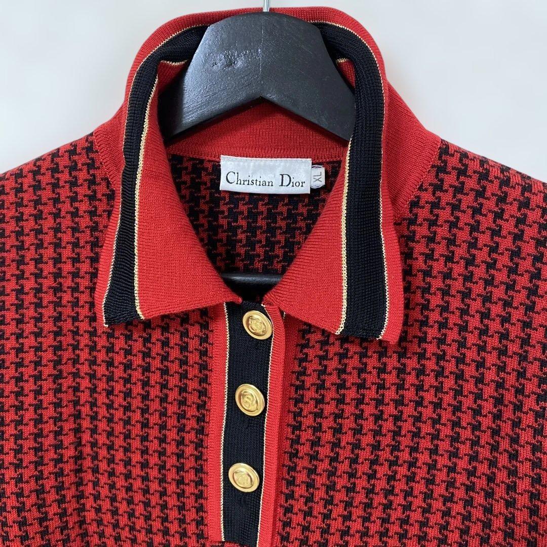 クリスチャン ディオール ハウンドトゥース ポロニット ロゴ金ボタン