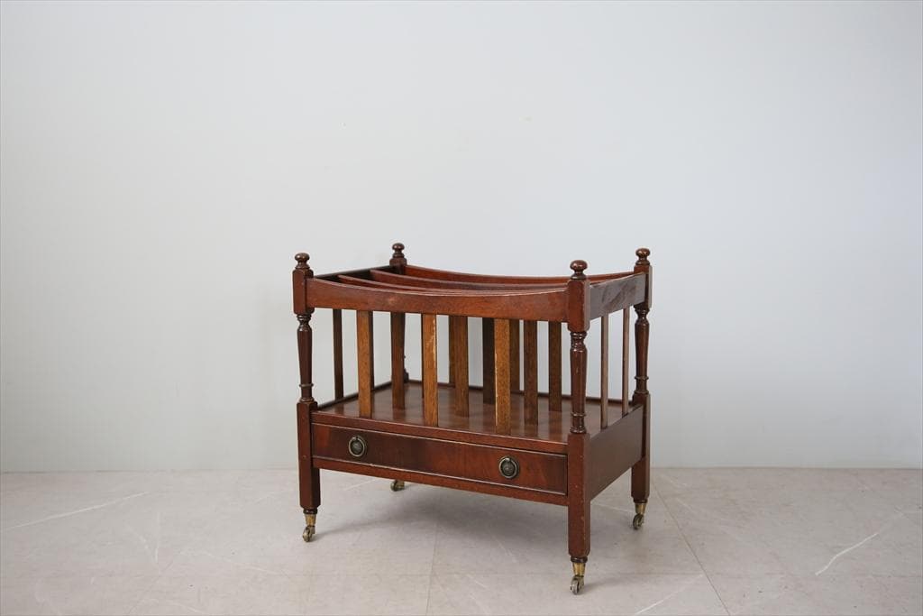 英国アンティーク木製マガジンラック/カンタベリー/本立て/雑誌本棚(89-91)