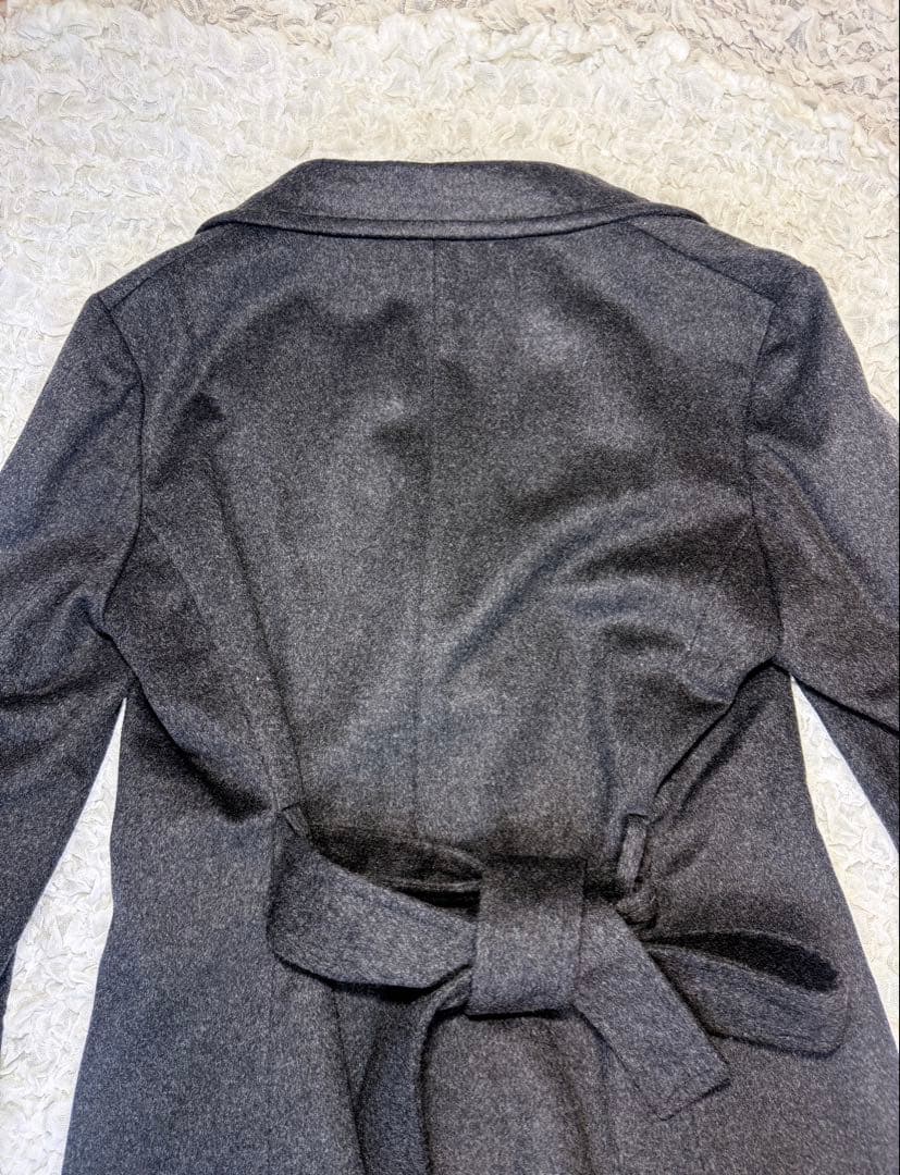 高級✨カシミヤ100% ファー付 ブラック ロングコート 大きめサイズ XL